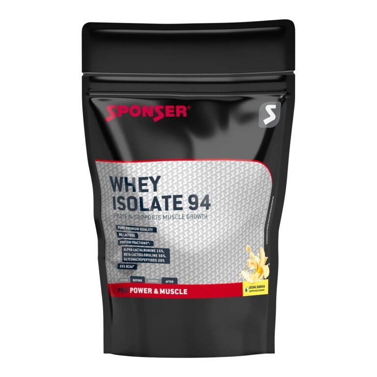 Sponser Whey Isolate 94 Protein Powder (pure Whey Isolate CFM, maximum protein content, lactose-free) Banana 1500g stand-up pouch