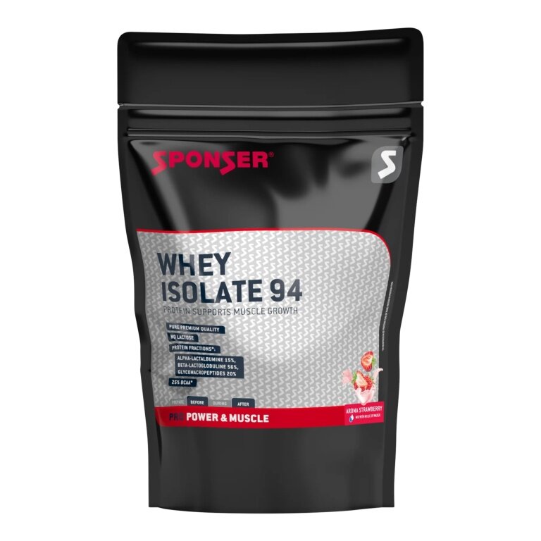 Sponser Whey Isolate 94 Protein Powder (pure Whey Isolate CFM, maximum protein content, lactose-free) Strawberry 1500g Stand-up pouch