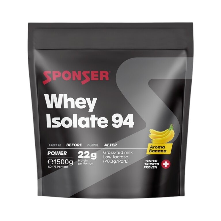 Sponser Whey Isolate 94 Protein Powder (pure Whey Isolate CFM, maximum protein content, lactose-free) Banana 1500g stand-up pouch