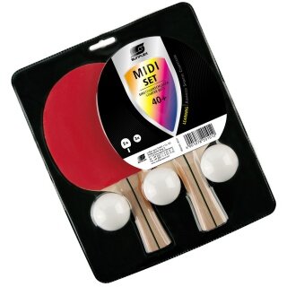 Sunflex Table Tennis Racket Set Midi (2 Mid Rackets and 3 TT Balls, Plastic Ball 40+) - 2 Pack Blister