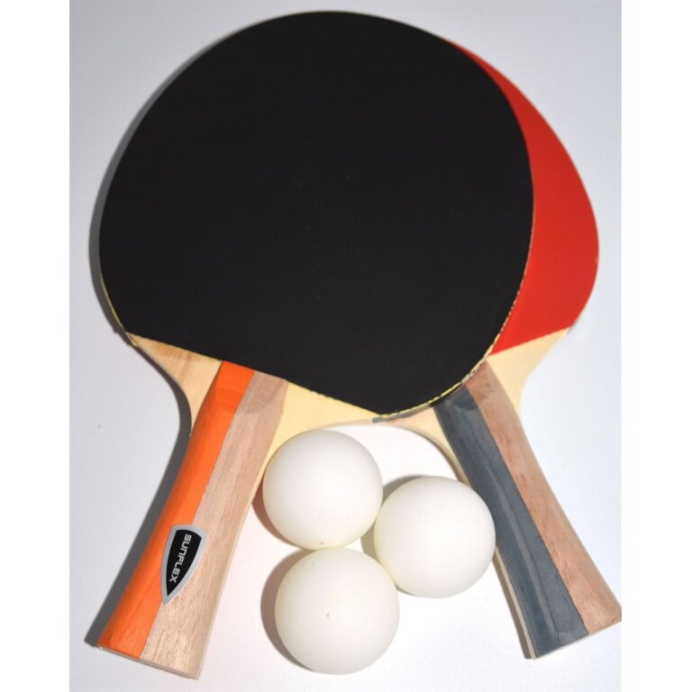 Sunflex Table Tennis Racket Set Pong - 2 training rackets, inverted rubbers with 1.0mm sponge + 3 balls in cardboard packaging