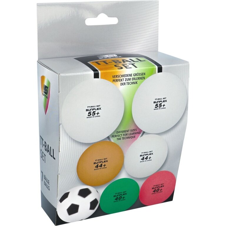 Sunflex Table Tennis Ball Set (Plastic Ball 40+, 44+, 55+) white 7-pack carton packaging
