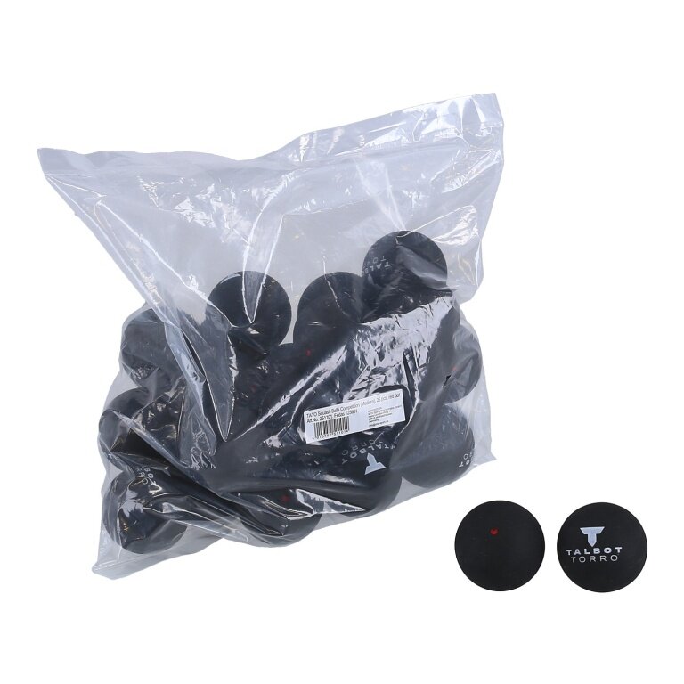 Talbot Torro Squash Ball (1 red dot, medium speed) black - 25 balls in a polybag