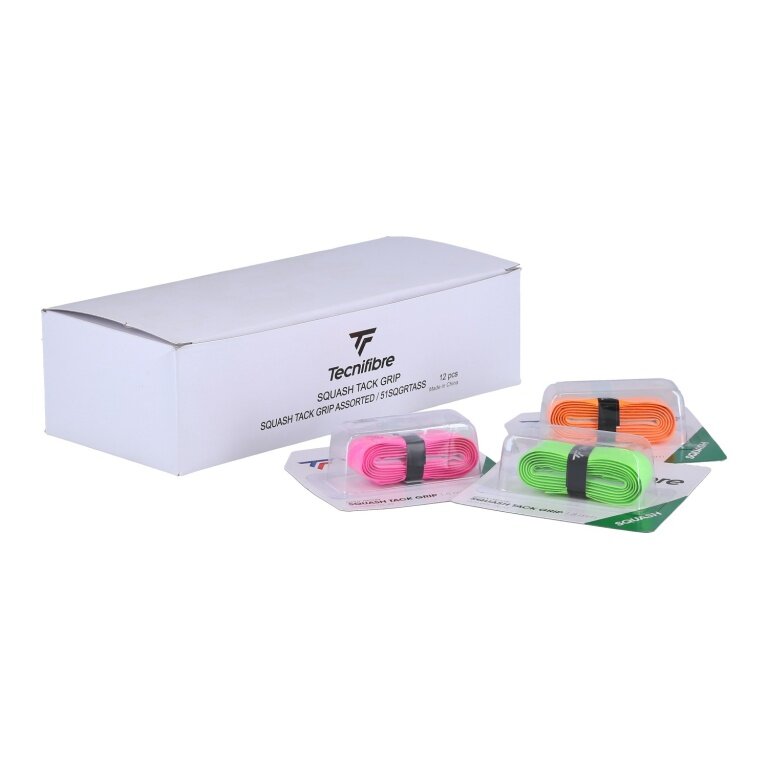 Tecnifibre Squash Tacky Grip Base Tape (sticky grip with wax resin) assorted colours, 12 pieces in a box.