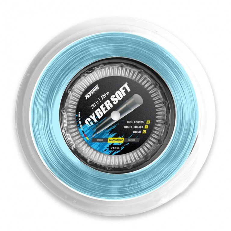 Topspin Tennis String Cyber Soft (Durability + Control) light blue 300m reel