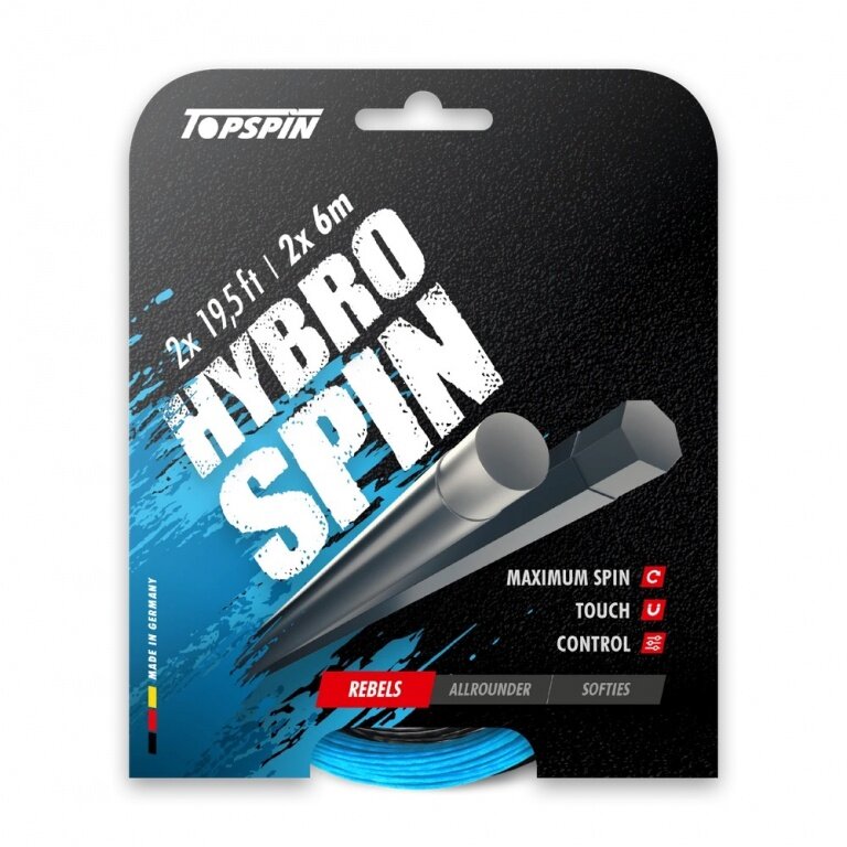 Topspin Tennis String Hybro Spin (Durability + Spin) black/blue 2x6m set