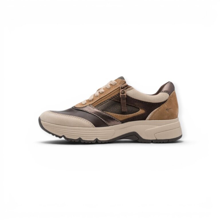 Tamaris Wide Fit Sneaker (Material mix, with side zip) 8-83705-45 camel brown ladies