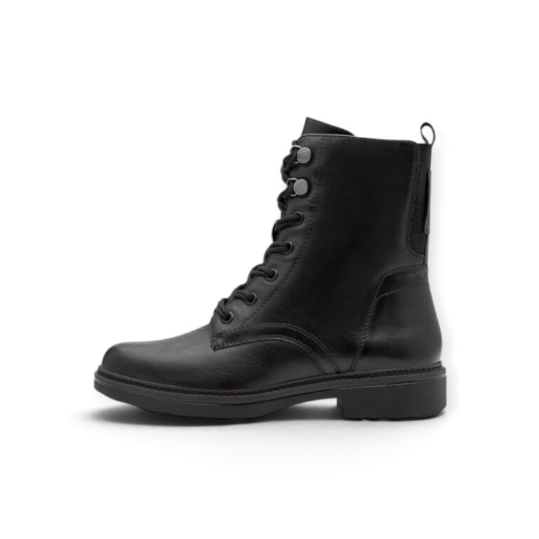 Tamaris Wide Fit Ankle Boot Lace Boot Flat (Leather/Synthetic, with side zip) 8-85107-43 black Ladies