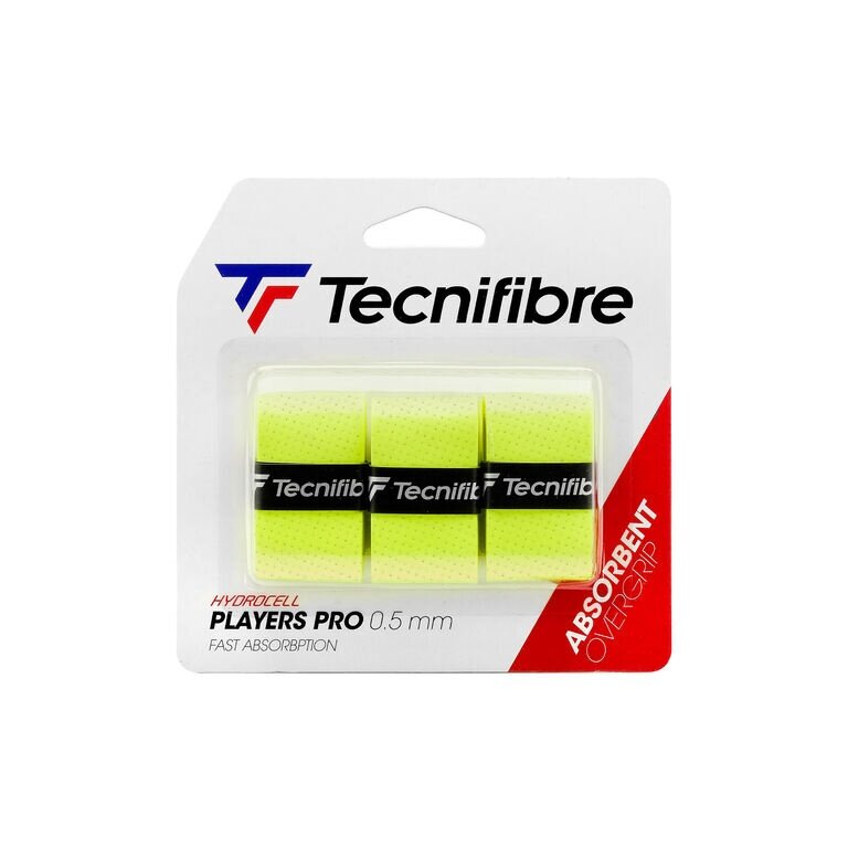 Tecnifibre Overgrip Players Pro 0.5mm (Sweat Absorption) Neon Yellow Pack of 3