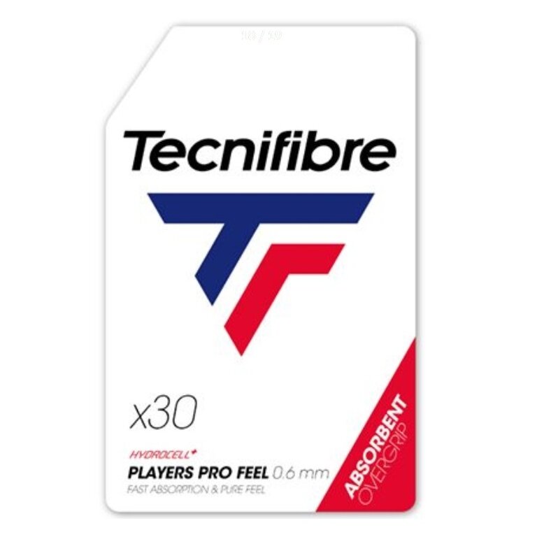 Tecnifibre Overgrip Players Pro Feel 0.6mm (Sweat Absorption) white - 30 Pack Clip Bag