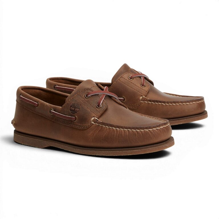 Timberland Classic 2-Eye Boat Shoes (Premium Leather) brown men's