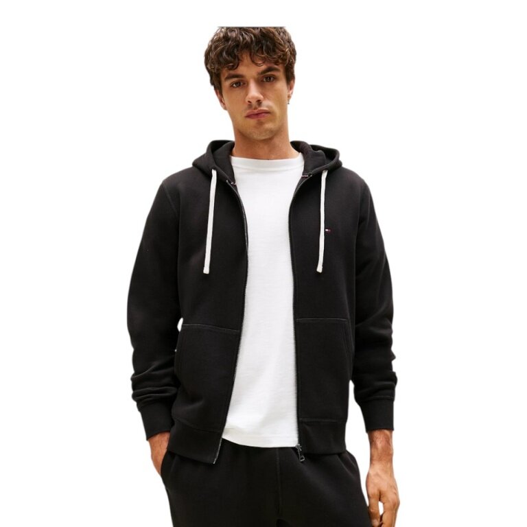 Tommy Hilfiger Full Zip Fleece Hoodie (Cotton Blend) black men's