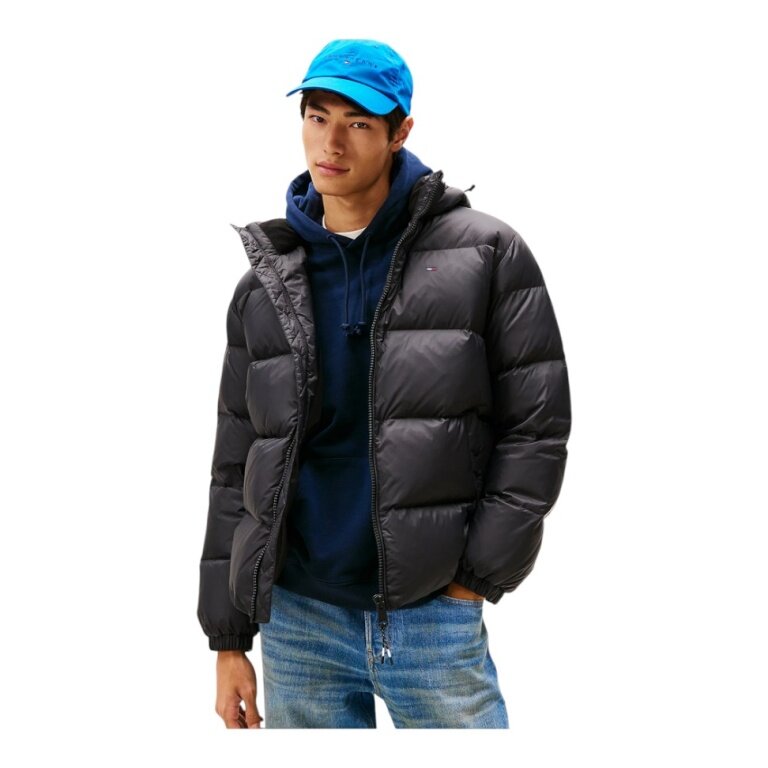 Tommy Jeans Winter Down Jacket Essential Down Jacket EXT with Hood (warm, water-repellent) black men's