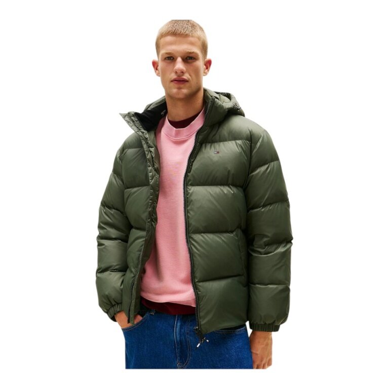 Tommy Jeans Winter Down Jacket Essential Down Jacket EXT with Hood (warm, water-repellent) green Men's