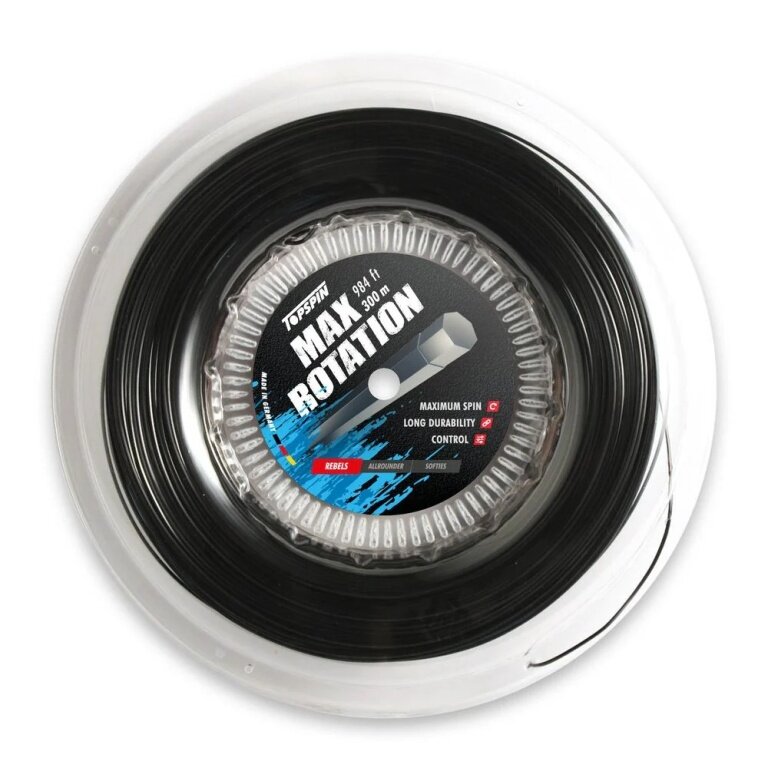 Topspin Tennis String Max Rotation (Durability + Spin) black 300m reel