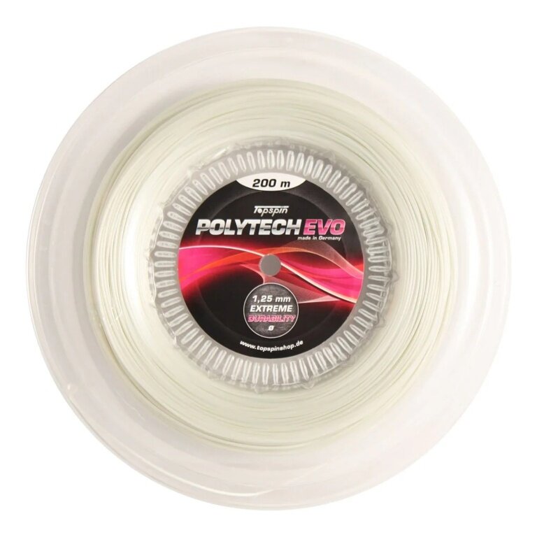 Topspin Tennis String Poly Tech Evo (Durability + Playing Comfort) White 200m Reel