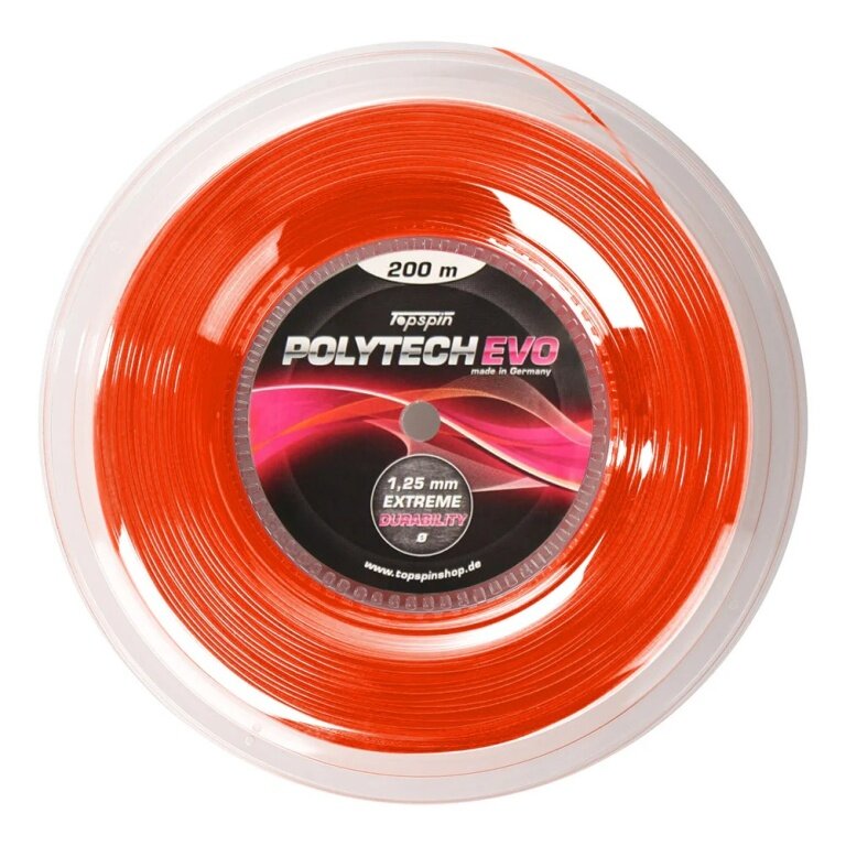Topspin Tennis String Poly Tech Evo (Durability + Playing Comfort) orange 200m reel