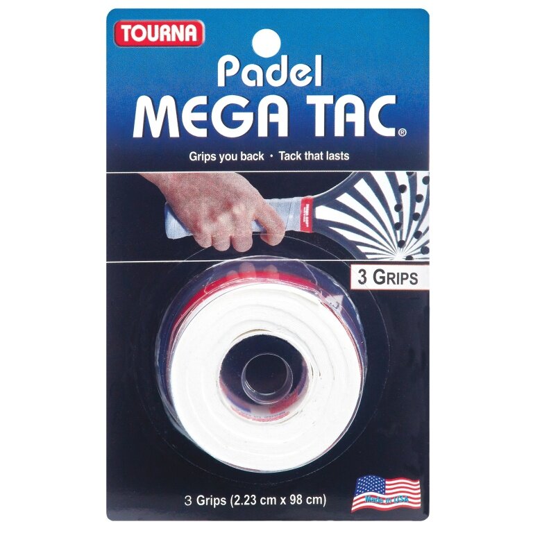 Tourna Overgrip Padel Mega Tac (extreme grip, durable, wide) white pack of 3