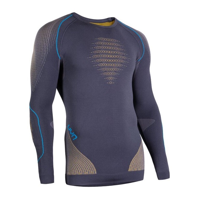 UYN Long Sleeve Evolutyon Round-Neck Tight-Fit Underwear Charcoal/Gold Men