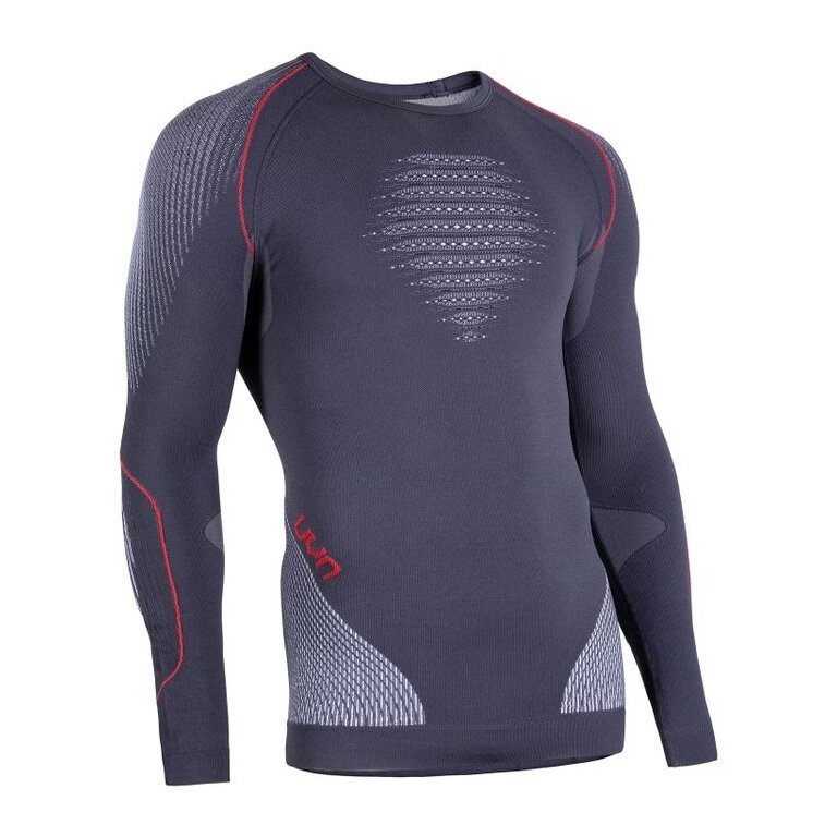 UYN Long Sleeve Evolutyon Round-Neck Tight-Fit Underwear Charcoal/White/Red Men