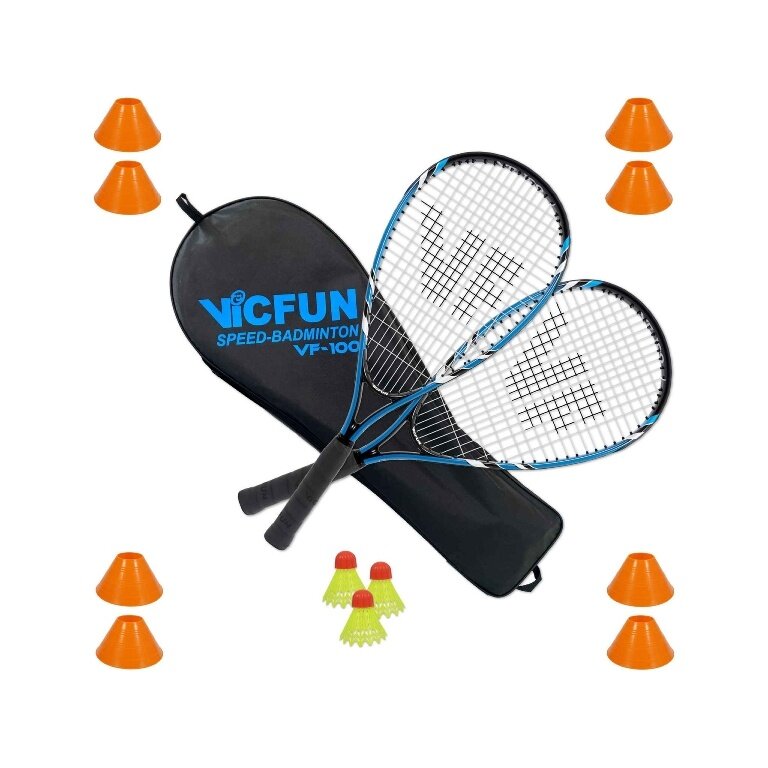 Victor VICFUN Speed-Badminton Set 100 Field (2 rackets, 3 balls, 8 field markers, 1 bag) blue
