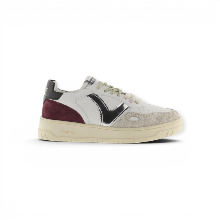 Victoria Sneakers Seul (Leather Effect/Suede & Metal) - White/Burgundy Ladies