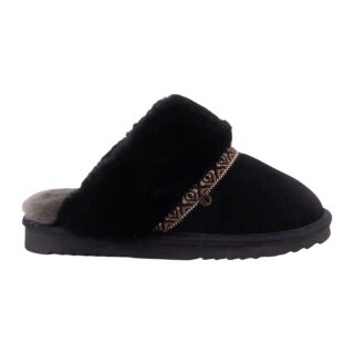 Warmbat Slippers Flurry Suede Tape with Merino Sheepskin black Ladies