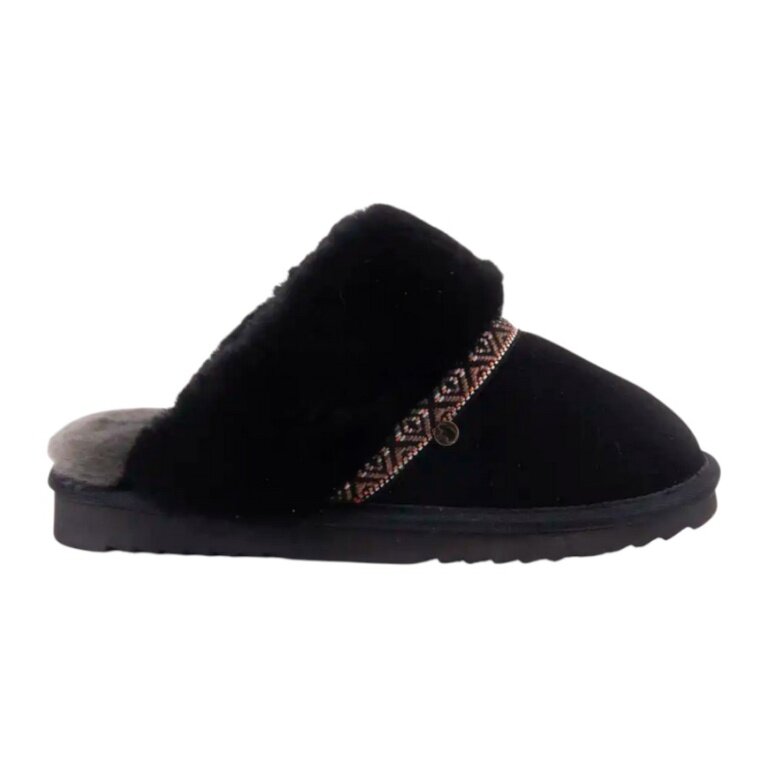 Warmbat Slippers Flurry Suede Tape with Merino Sheepskin black Ladies