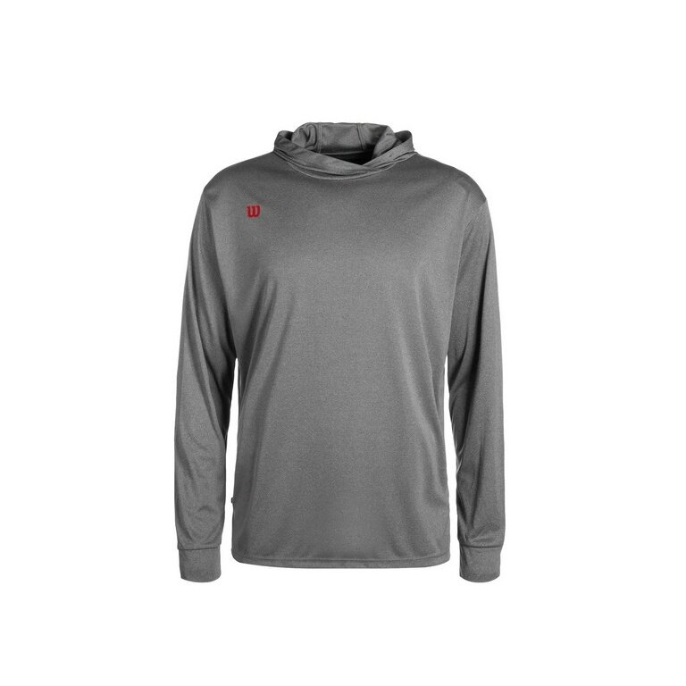 Wilson Sport Long Sleeve Shirt Fundamentals Hooded with Hood Grey Men's