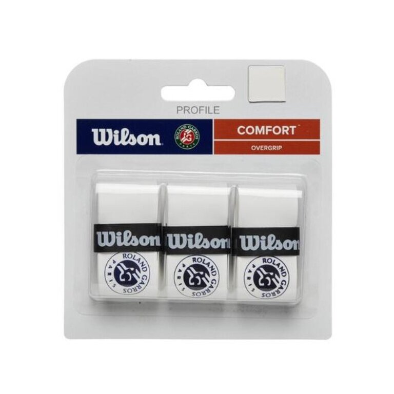 Wilson Overgrip Pro Roland Garros 0.6mm (Comfort/smooth/lightly adhesive) white pack of 3