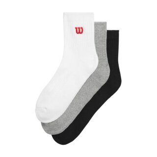 Wilson Tennis Socks Quarter Logo White/Grey/Black Men's - 3 Pairs
