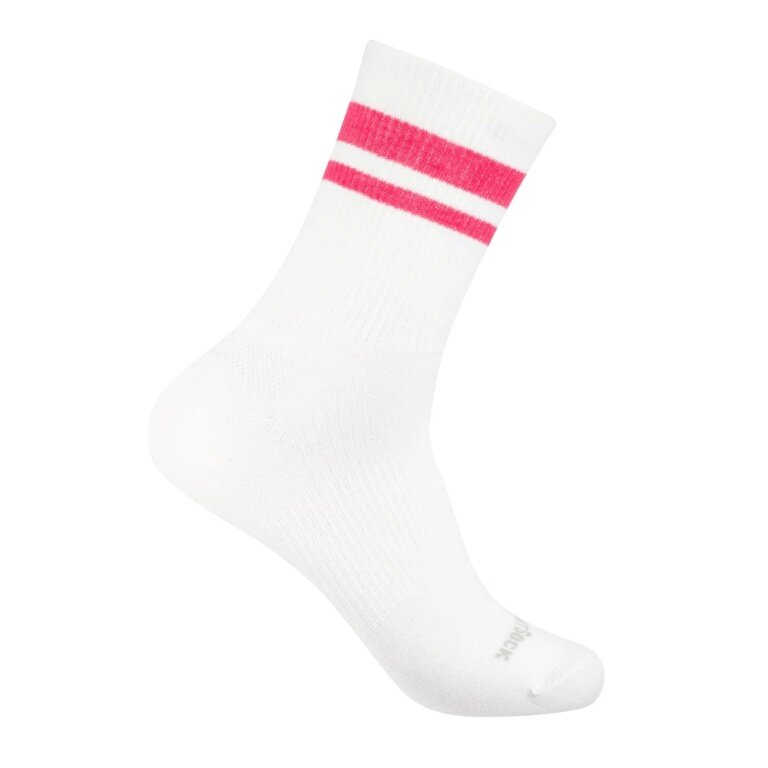 Wrightsock Tennis Sock Crew Stride (calf-high, medium thickness, anti-blister sock) white/pink - 1 pair