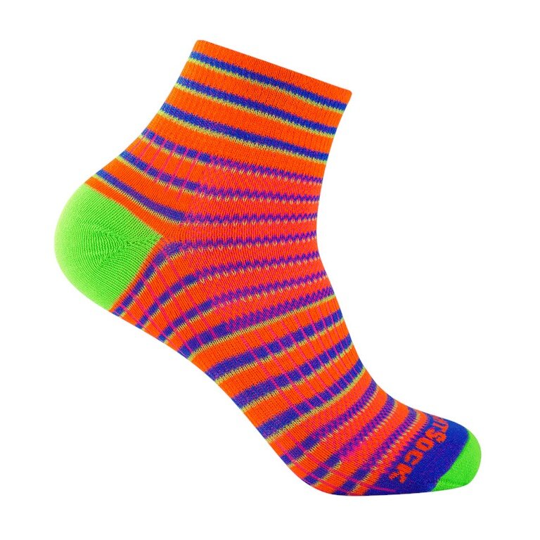 Wrightsock Sports Socks Quarter Coolmesh II (thin, breathable, comfortable) orange/blue/green - 1 pair