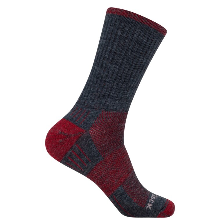Wrightsock Wander Sock Crew Merino Escape (extra terry cushioning, medium thickness) grey/red - 1 pair