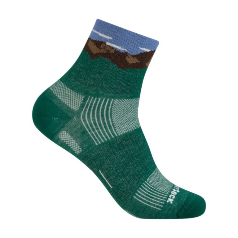 Wrightsock Sportsock Quarter Plus Stride Patterned Socks (ankle-high, medium thickness, anti-blister sock) green - 1 pair