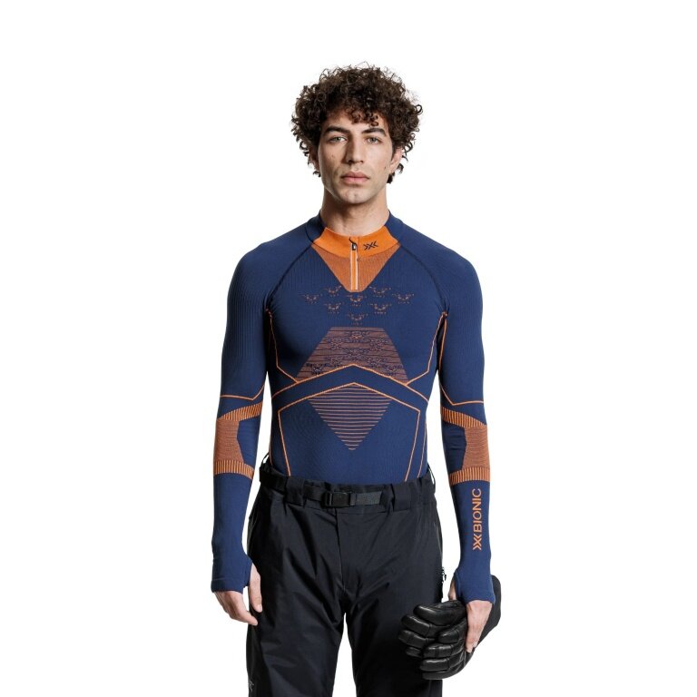 X-Bionic Functional Long Sleeve Shirt Energy Accumulator Light Half Zip Underwear Navy Blue/Orange Men's