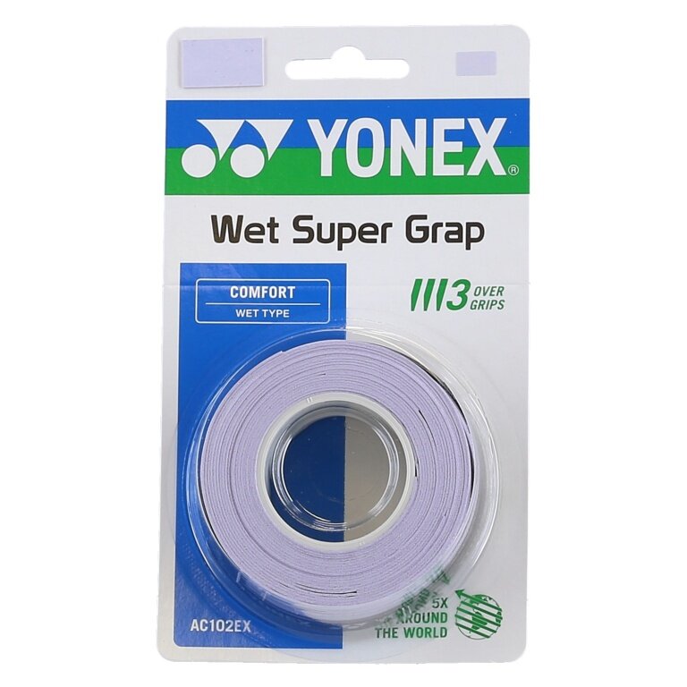 Yonex Overgrip Wet Super Grap 0.6mm (Comfort/smooth/lightly adhesive) pale lilac pack of 3