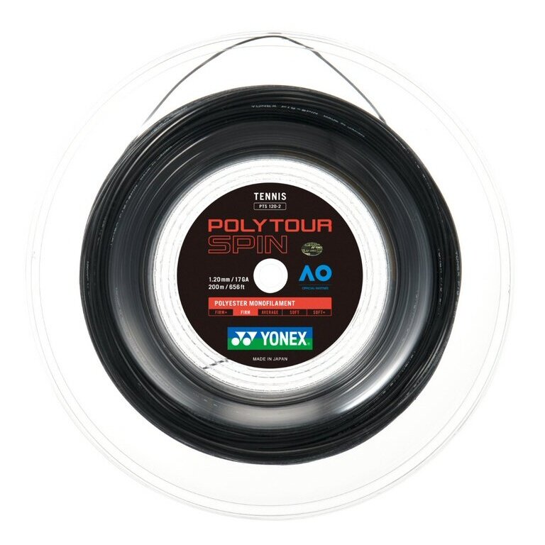 Yonex Tennis String Poly Tour Spin (Durability+Spin) black 200m roll
