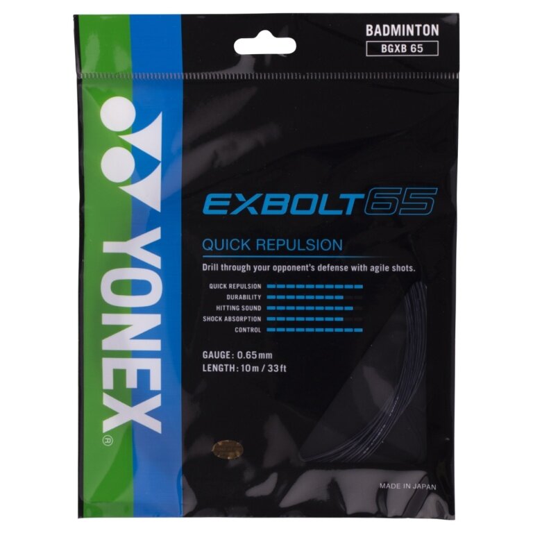 Stringing with badminton string Yonex Exbolt 65 black