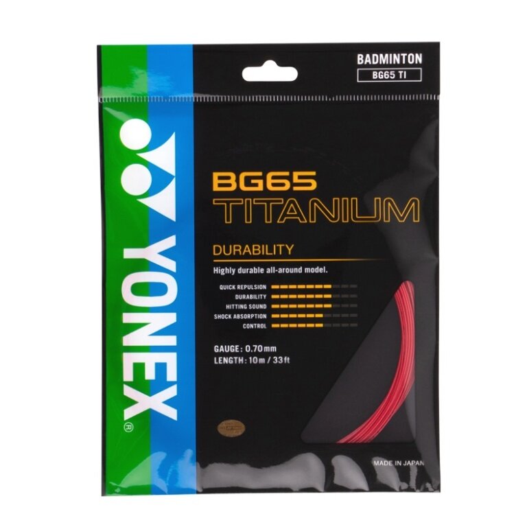 Yonex Badminton String BG 65Ti (Durability + Power) red 10m set