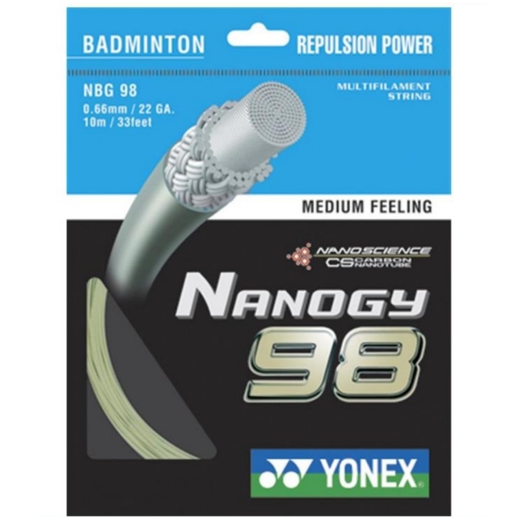 Stringing with badminton string Yonex Nanogy 98 gold
