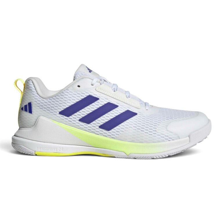 adidas indoor court shoes Novaflight 2 white/blue/lime green men's