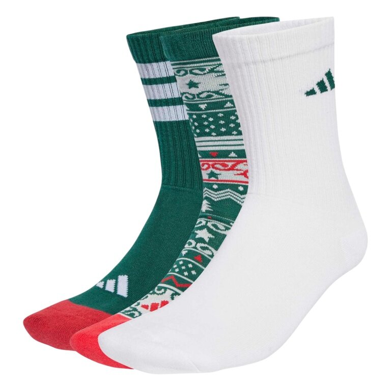 adidas Sports Socks Christmas Graphic Crew (Cotton Blend) white/green - 3 pairs