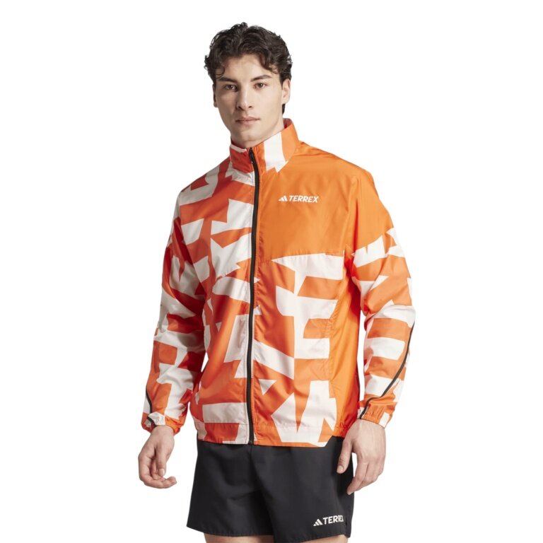 adidas Terrex Multi Printed Trail Wind Jacket orange/white men's