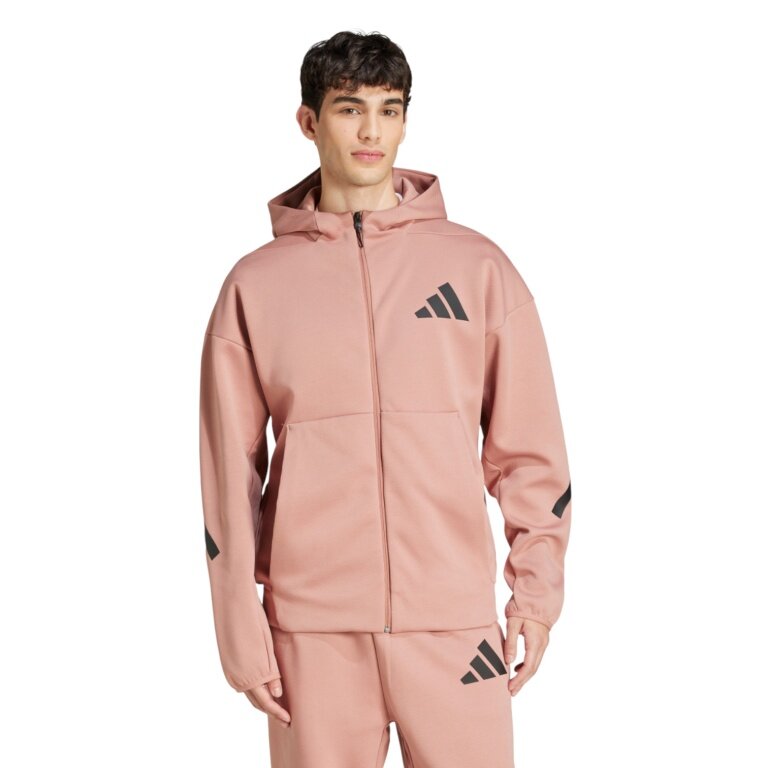 adidas Z.N.E. Zip Hoodie (Cotton/Polyester) pink/light orange men's