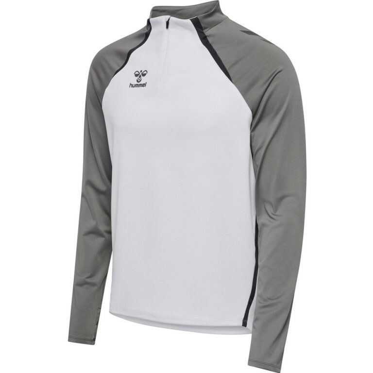 Hummel long-sleeve shirt hmlLEAD 2.0 Half Zip (recycled polyester, high breathability) white/grey men's