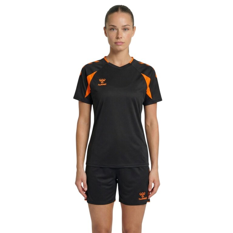 hummel Sport Shirt hmlCORE 2.0 (recycled polyester, optimal freedom of movement) black/orange ladies