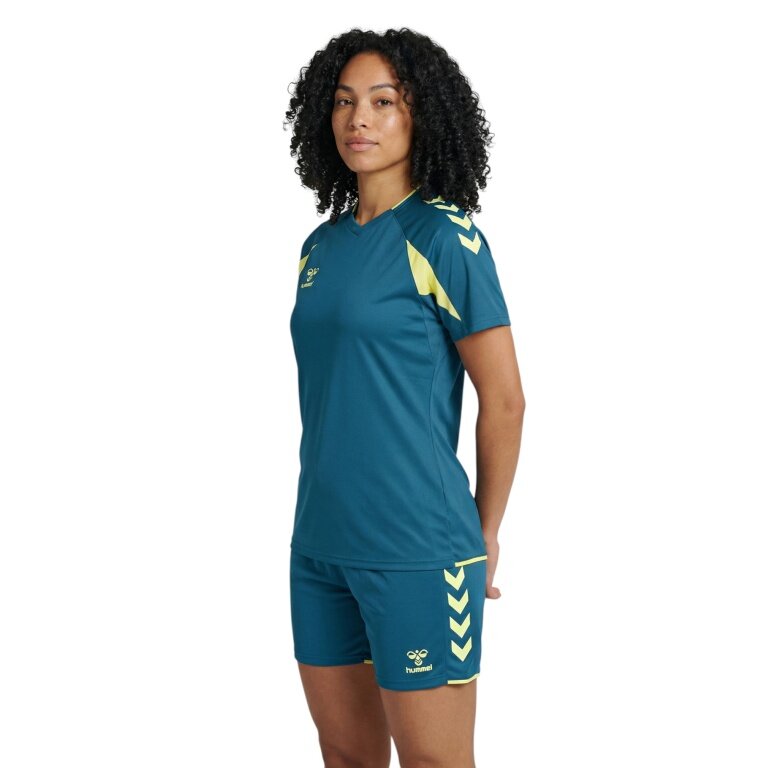 hummel Sport Shirt hmlCORE 2.0 (recycled polyester, optimal freedom of movement) short-sleeved blue/lime green ladies