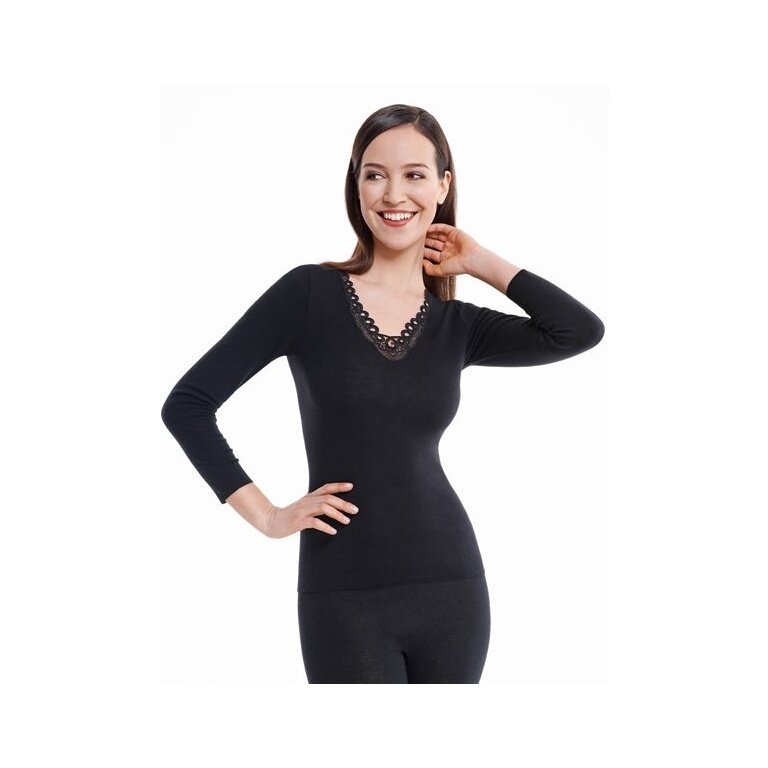 Medima Underwear Long-sleeved Shirt with Lace (20% Angora) Black Women (Size S-L)