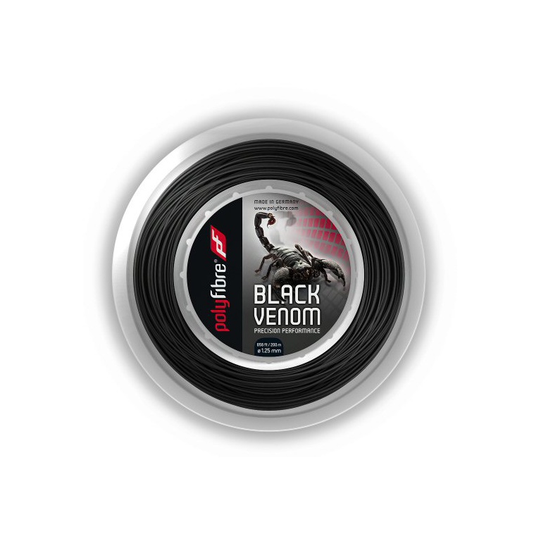 Polyfibre Tennis String Black Venom (Durability+Control) black 200m roll